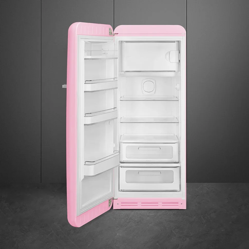 SMEG FAB28LPK6 Отдельностоящий однодверный холодильник, стиль 50-х годов, 60 см, розовый, петли слев
